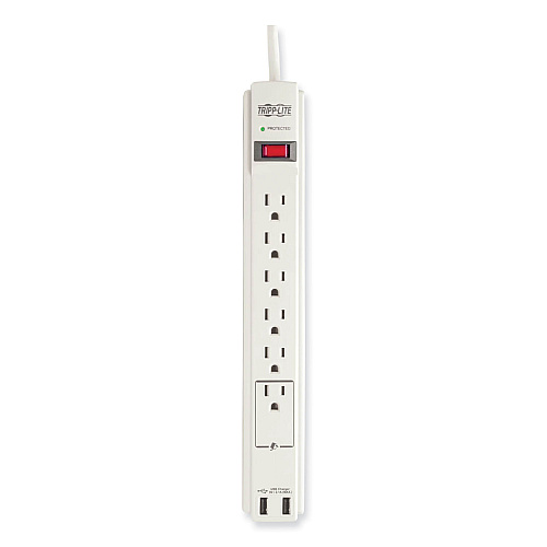 Tripp Lite Protect It! Surge Protector, 6 AC Outlets/2 USB Ports, 6 ft Cord, 990 J, Cool Gray (TLP606USB)