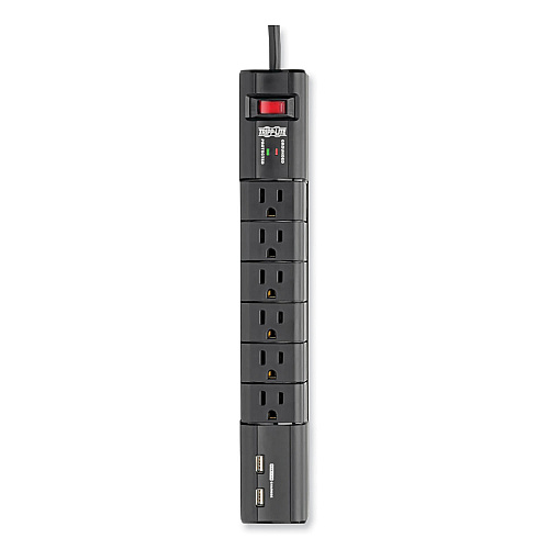 Tripp Lite Protect It! Surge Protector, 6 AC Outlets/2 USB Ports, 8 ft Cord, 1,080 J, Black (TLP608RUSBB)