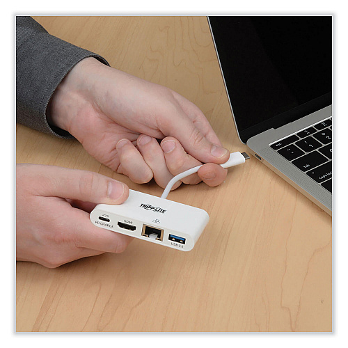 Tripp Lite USB 3.1 Gen 1 USB-C to HDMI Adapter, USB-A/USB-C PD Charging/Gigabit Ethernet, 3", White (U44406NHGUC)
