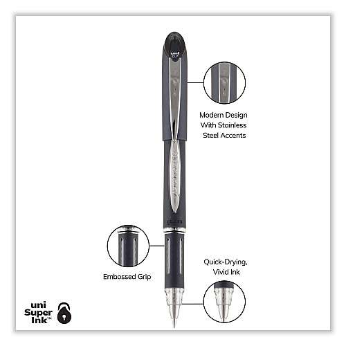 uni-ball Jetstream Hybrid Gel Pen, Stick, Fine 0.7 mm, Black Ink, Black/Silver Barrel (40173)