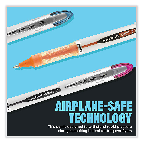 uni-ball VISION ELITE Hybrid Gel Pen, Stick, Bold 0.8 mm, Blue-Infused Black Ink, White/Blue/Clear Barrel (61232)