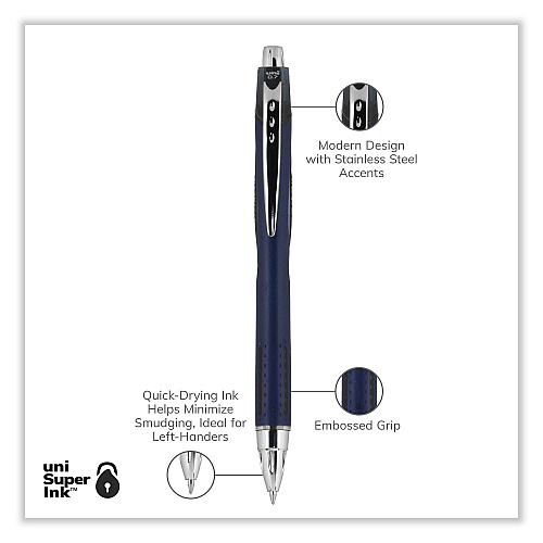 uni-ball Jetstream Retractable Hybrid Gel Pen, Fine 0.7 mm, Black Ink, Blue/Silver Barrel (62152)