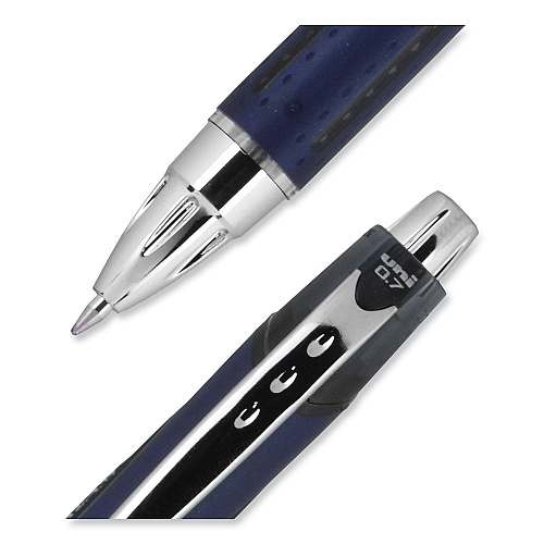 uni-ball Jetstream Retractable Hybrid Gel Pen, Fine 0.7 mm, Black Ink, Blue/Silver Barrel (62152)