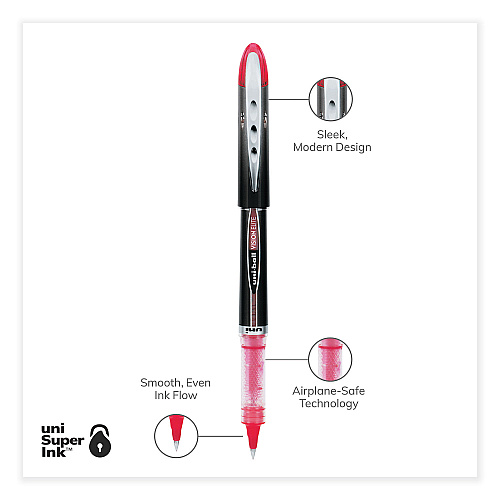 uni-ball VISION ELITE Hybrid Gel Pen, Stick, Extra-Fine 0.5 mm, Red Ink, Black/Red/Clear Barrel 0.5 mm Micro Pen Point - Red Ink - Pigment-based - 1 Each (69022)