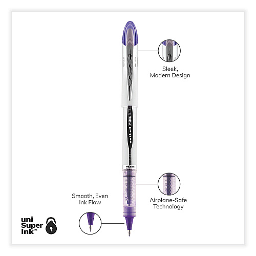 uni-ball VISION ELITE Hybrid Gel Pen, Stick, Bold 0.8 mm, Violet Ink, White/Violet/Clear Barrel (69025)