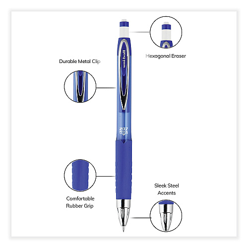 uni-ball 207 Mechanical Pencil, 0.7 mm, HB (#2), Black Lead, Blue Barrel, Dozen (70127)