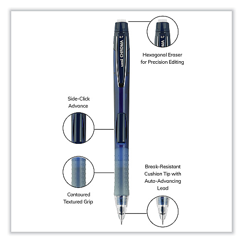 uni-ball Chroma Mechanical Pencil, 0.7 mm, HB (#2), Black Lead, Cobalt Barrel, Dozen 0.7 mm Black Lead - HB, #2 - Cobalt Blue Barrel - 1 Dozen (70134)