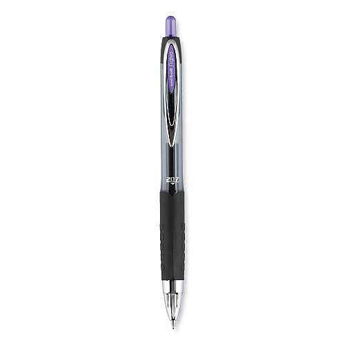 uni-ball Signo 207 Gel Pen, Retractable, Medium 0.7 mm, Violet Ink, Smoke/Black/Violet Barrel, Dozen (70221)