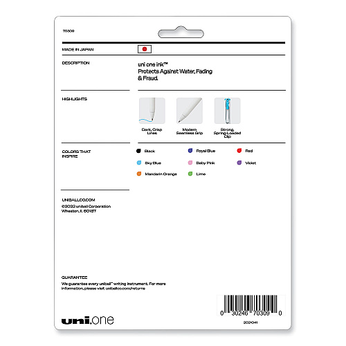 uni-ball uniONE Gel Pen, Retractable, Medium 0.7 mm, Assorted Inspirational Ink Colors, Assorted Barrel Colors, 8/Pack (70309)