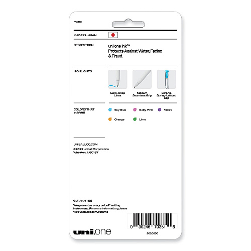 uni-ball uniONE Gel Pen, Retractable, Medium 0.7 mm, Assorted Fashion Ink Colors, Assorted Barrel Colors, 5/Pack (70381)