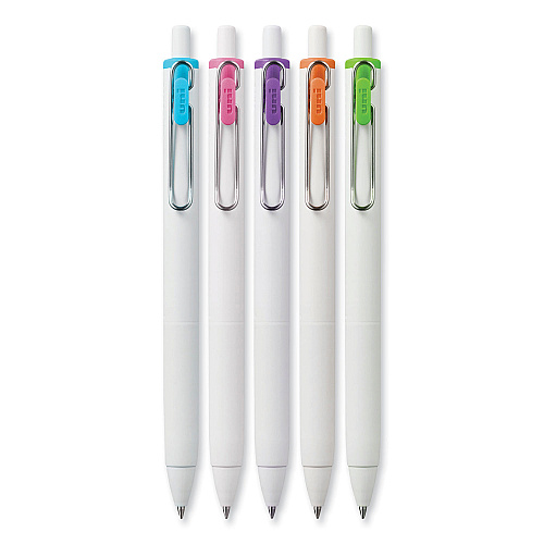 uni-ball uniONE Gel Pen, Retractable, Medium 0.7 mm, Assorted Fashion Ink Colors, Assorted Barrel Colors, 5/Pack (70381)