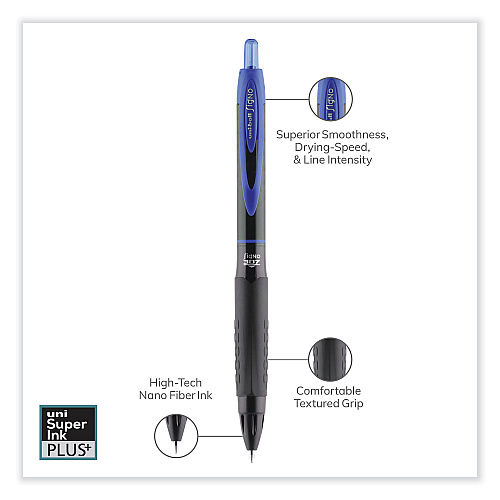 uni-ball 307 Gel Pen, Retractable, Medium 0.7 mm, Blue Ink, Blue Barrel, 3/Pack (1927593)