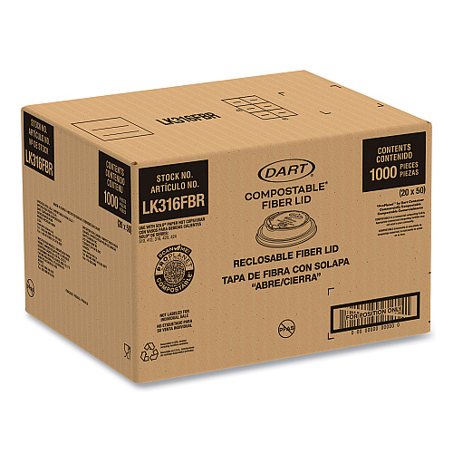 Dart Fiber Lids for Paper Cups, ProPlanet Seal, Fits 10 oz to 24 oz Cups, Tan, 1,000/Carton (LK316FBR)