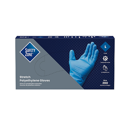 Safety Zone Polyethylene Stretch Gloves - Blue, Lrg - Case Of 2000 (GL-SP200BL)