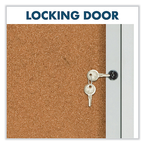 Quartet Enclosed Indoor Cork Bulletin Board with Two Hinged Doors, 48 x 36, Tan Surface, Silver Aluminum Frame (2364)