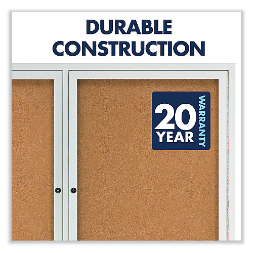 Quartet Enclosed Indoor Cork Bulletin Board with Two Hinged Doors, 48 x 36, Tan Surface, Silver Aluminum Frame (2364)