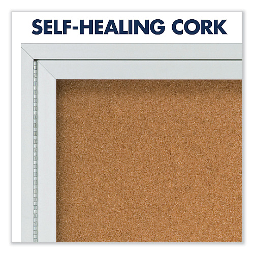 Quartet Enclosed Indoor Cork Bulletin Board with Two Hinged Doors, 48 x 36, Tan Surface, Silver Aluminum Frame (2364)
