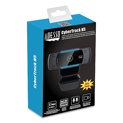 Adesso CyberTrack H5 1080P HD USB AutoFocus Webcam with Microphone, 1920 Pixels x 1080 Pixels, 2.1 Mpixels, Black