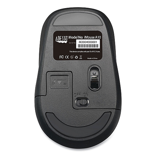 Adesso iMouse A10 Antimicrobial Wireless Mouse, 2.4 GHz Frequency/30 ft Wireless Range, Left/Right Hand Use, Black/Silver