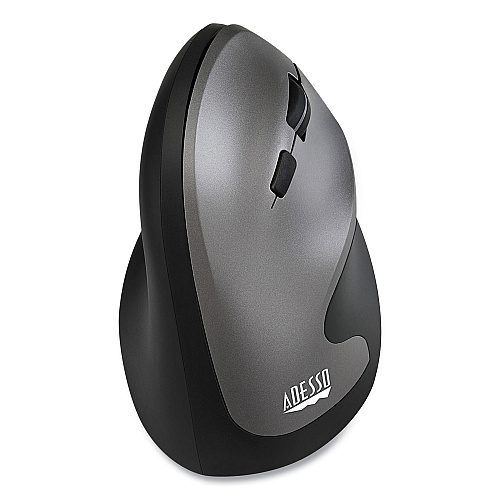 Adesso iMouse A20 Antimicrobial Vertical Wireless Mouse, 2.4 GHz Frequency/33 ft Wireless Range, Right Hand Use, Black/Granite