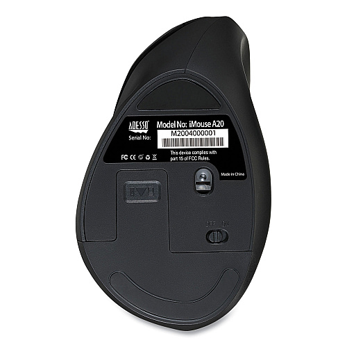 Adesso iMouse A20 Antimicrobial Vertical Wireless Mouse, 2.4 GHz Frequency/33 ft Wireless Range, Right Hand Use, Black/Granite