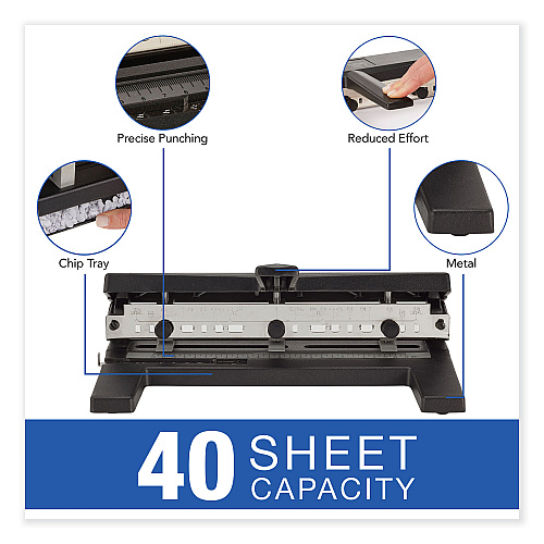 Swingline 40-Sheet Heavy-Duty Two- to Seven-Hole Adjustable Heavy-Duty Paper Punch, 9/32" Holes, Black (74440)