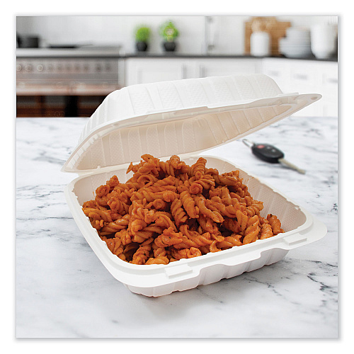 Dart Hinged Lid Containers, Single Compartment, 8.25 x 8 x 3, White, Plastic, 150/Carton (85MFPPHT1R)