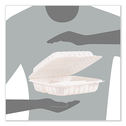 Dart Hinged Lid Containers, 3-Compartment, 9 x 8.75 x 3, White, Plastic, 150/Carton (90MFPPHT3R)