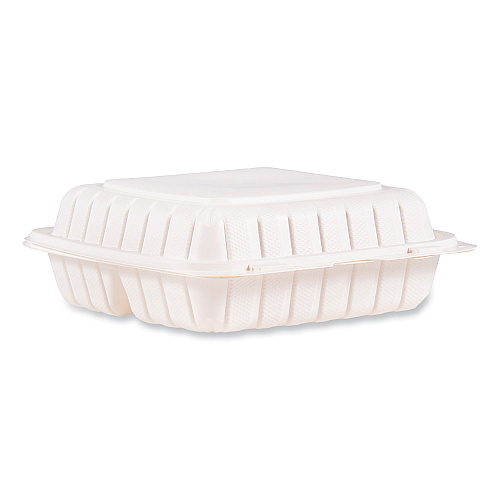 Dart Hinged Lid Containers, 3-Compartment, 9 x 8.75 x 3, White, Plastic, 150/Carton (90MFPPHT3R)