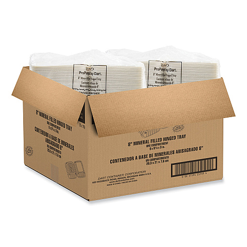 Dart Hinged Lid Containers, Single Compartment, 8.25 x 8 x 3, White, Plastic, 150/Carton (85MFPPHT1R)