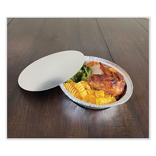 Boardwalk&reg; Round Aluminum To-Go Container Lids, Flat Lid, 7", Silver, Paper, 500/Carton (BWKROUND7FLID)