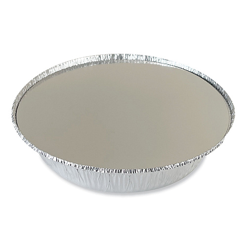 Boardwalk&reg; Round Aluminum To-Go Containers with Lid, 48 oz, 9" Diameter x 1.66"h, Silver, 200/Carton (BWKROUND9COMBO)