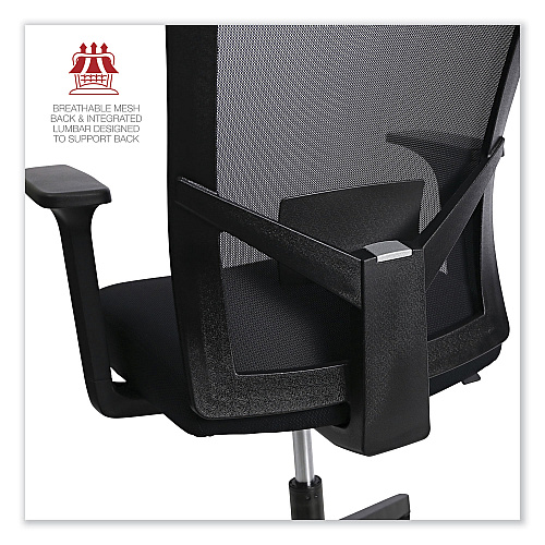 Workspace by Alera Mesh Back Fabric Task Chair, Supports Up to 275 lb, 17.32" to 21.1" Seat Height, Black Seat, Black Back (ALEWS42B17)