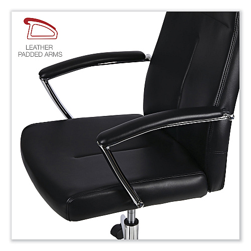 Workspace by Alera Leather Task Chair, Supports Up to 275 lb, 18.19" to 21.93" Seat Height, Black Seat, Black Back (ALEWS4116)
