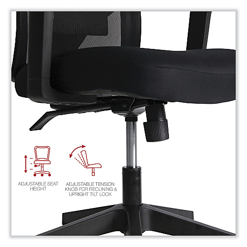 Workspace by Alera Mesh Back Fabric Task Chair, Supports Up to 275 lb, 17.32" to 21.1" Seat Height, Black Seat, Black Back (ALEWS42B17)