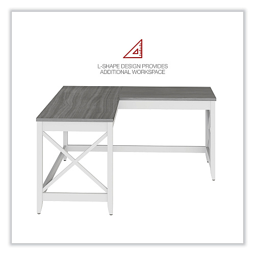 Workspace by Alera L-Shaped Farmhouse Desk, 58.27" x 58.27" x 29.53", Gray/White (ALEWSF5959GY)