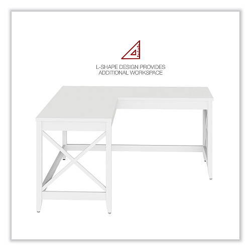 Workspace by Alera L-Shaped Farmhouse Desk, 58.27" x 58.27" x 29.53", White (ALEWSF5959WT)