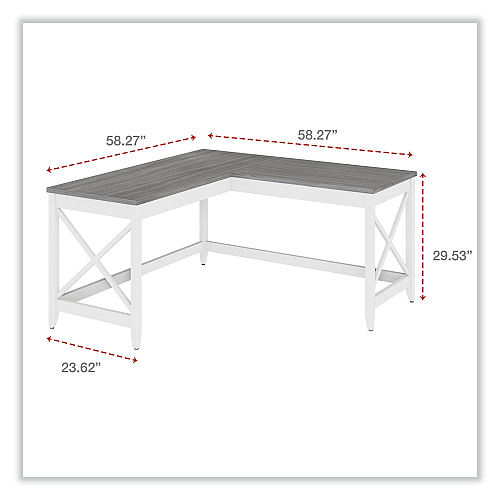 Workspace by Alera L-Shaped Farmhouse Desk, 58.27" x 58.27" x 29.53", Gray/White (ALEWSF5959GY)