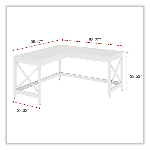 Workspace by Alera L-Shaped Farmhouse Desk, 58.27" x 58.27" x 29.53", White (ALEWSF5959WT)