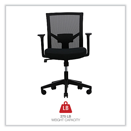 Workspace by Alera Mesh Back Fabric Task Chair, Supports Up to 275 lb, 17.32" to 21.1" Seat Height, Black Seat, Black Back (ALEWS42B17)