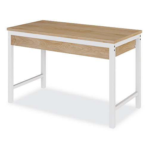 Workspace by Alera Modern Writing Desk, 47.24" x 23.62" x 29.92", Beigewood/White (ALEWSWD4824WB)