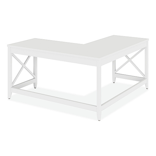 Workspace by Alera L-Shaped Farmhouse Desk, 58.27" x 58.27" x 29.53", White (ALEWSF5959WT)