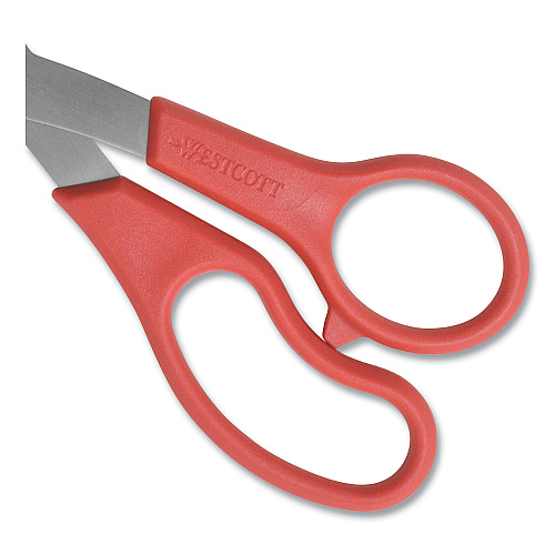 Westcott Value Line Stainless Steel Shears, 8" Long, 3.5" Cut Length, Crane-Style Red Handle (10703)