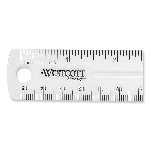 Westcott Clear Flexible Acrylic Ruler, Standard/Metric, 6" (15 cm) Long, Clear, 12/Box (17723)