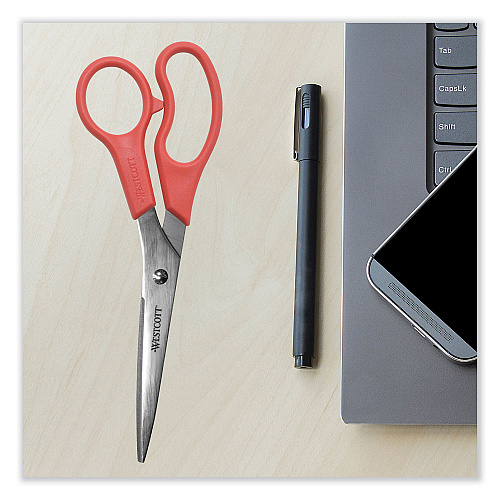 Westcott Value Line Stainless Steel Shears, 8" Long, 3.5" Cut Length, Offset Red Handle (40618)
