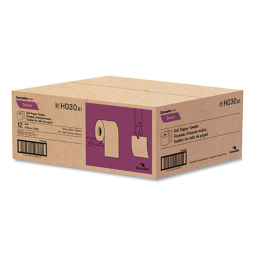 Cascades Select Roll Paper Towels, 1-Ply, 7.88" x 350 ft, White, 12 Rolls/Carton (H030)