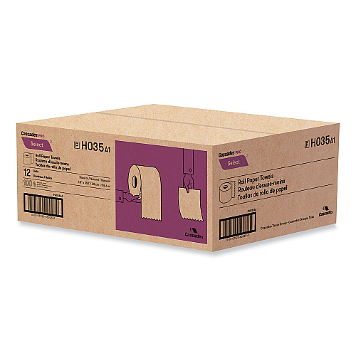 Cascades Select Hardwound Roll Towels, 1-Ply, 7.88" x 350 ft, Natural, 12 Rolls/Carton (H035)
