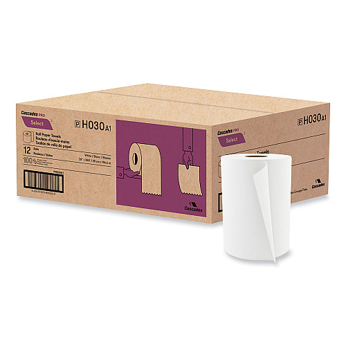 Cascades Select Roll Paper Towels, 1-Ply, 7.88" x 350 ft, White, 12 Rolls/Carton (H030)