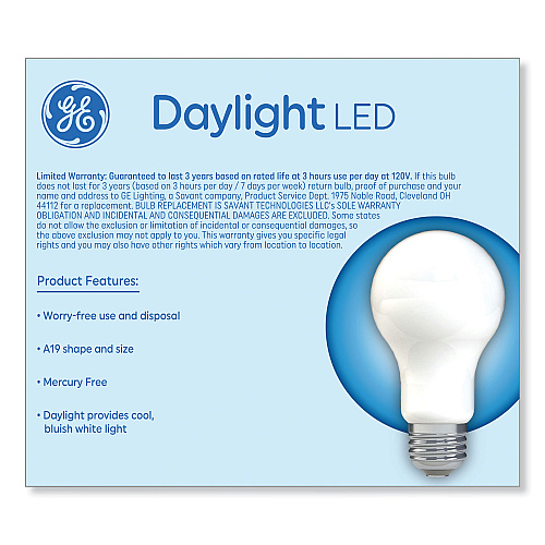 GE Classic LED Non-Dim A19 Light Bulb, 9 W, Daylight, 2/Pack (93109035)