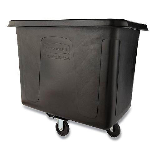 Rubbermaid Commercial Cube Truck, 12 cu ft, 400 lb Capacity, Medium-Density Polyethylene/Metal Frame, Black (461200BLA)